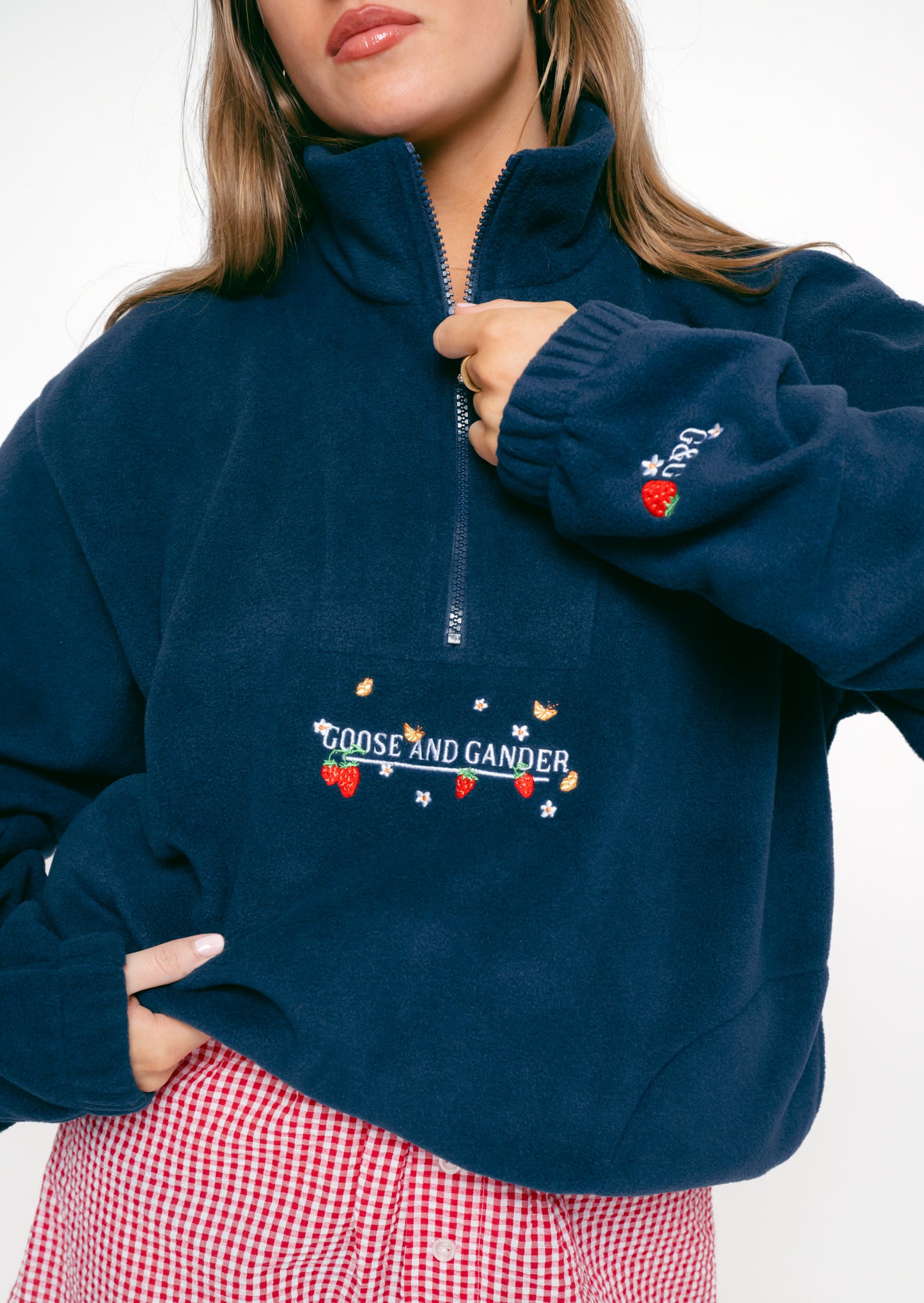 Strawberry 1/4 Zip Fleece - Navy