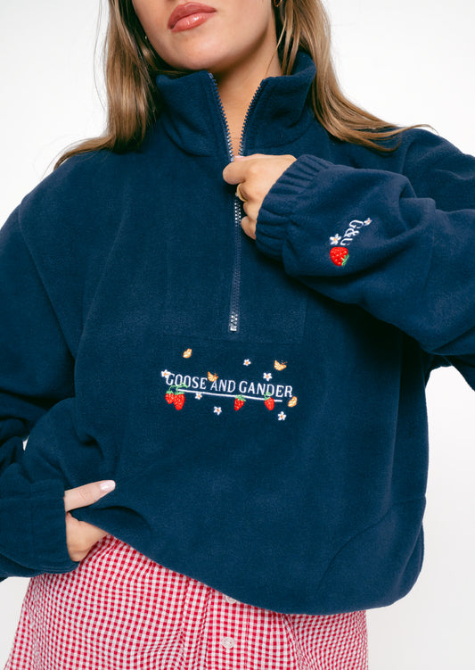 Strawberry 1/4 Zip Fleece - Navy