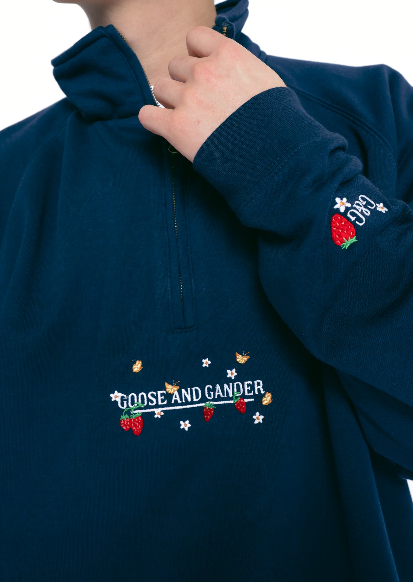 Strawberry 1/4 Zip Sweatshirt - Navy