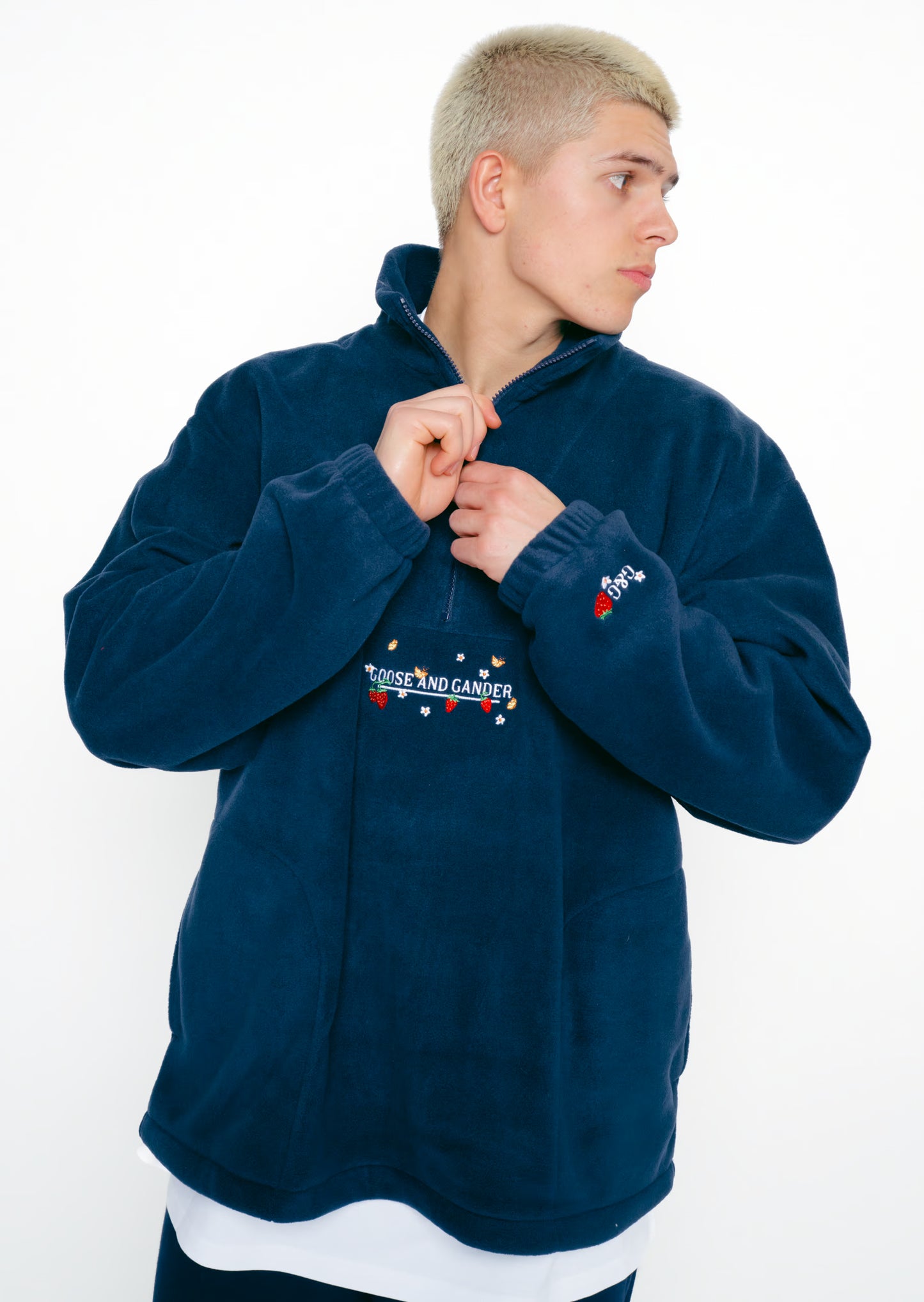 Strawberry 1/4 Zip Fleece - Navy