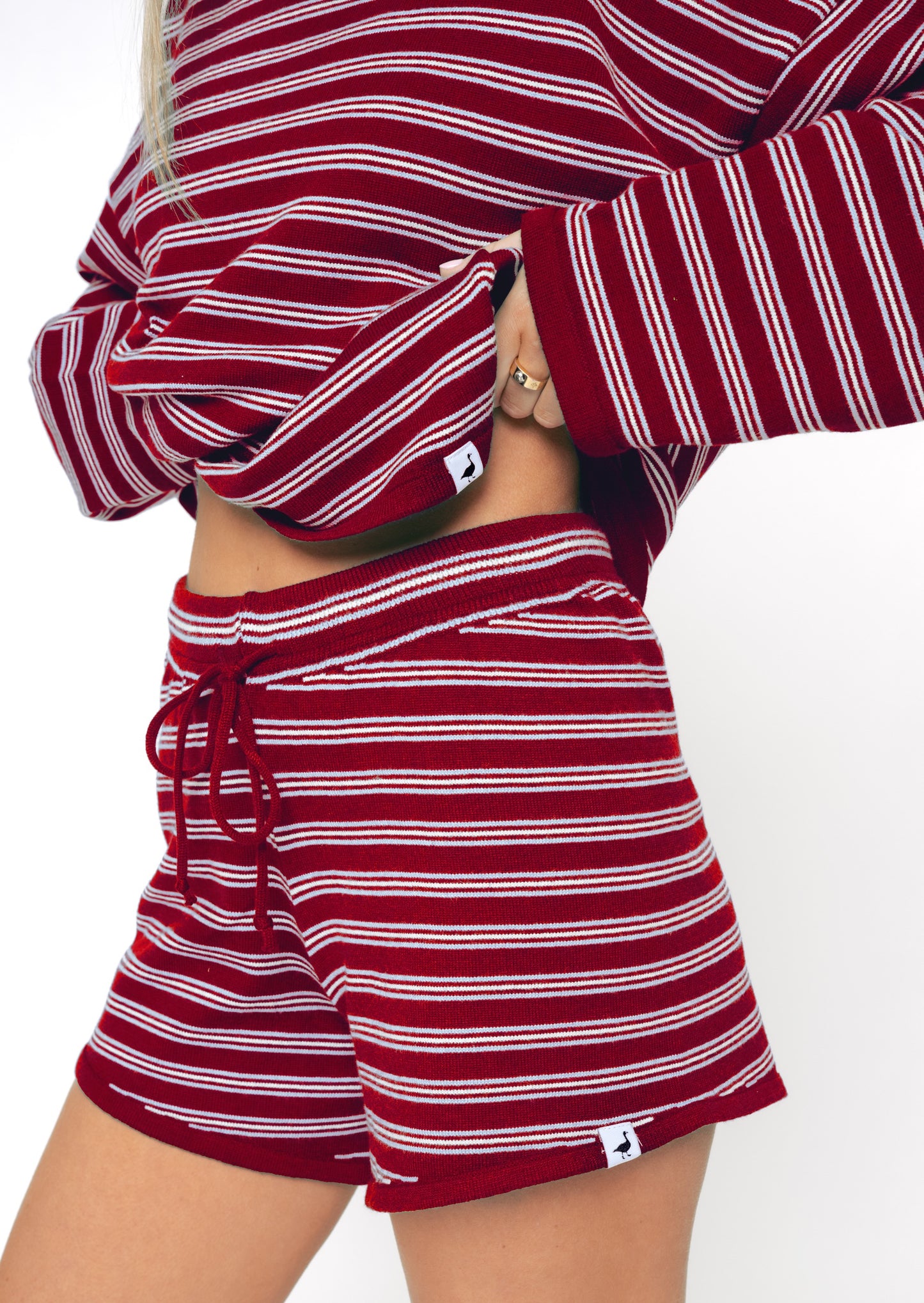Knitted Striped Shorts - Burgundy