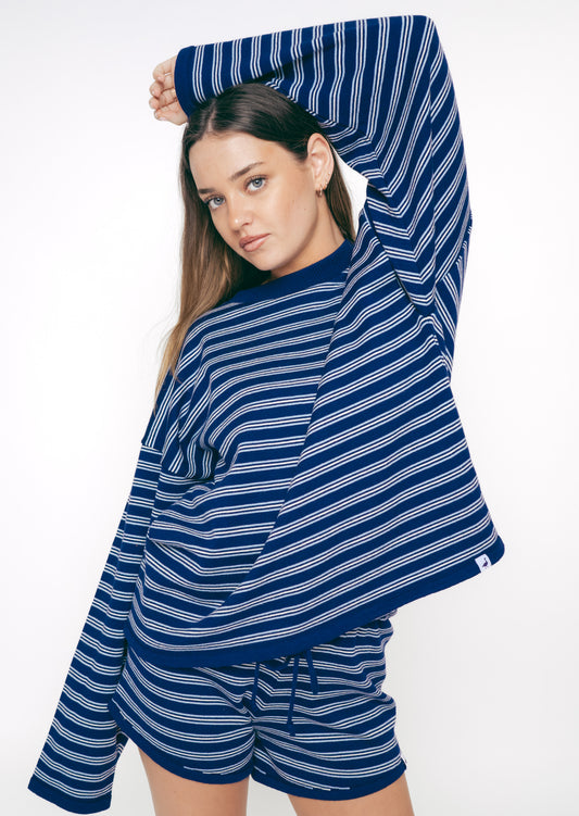 Knitted Striped Sweat - Navy