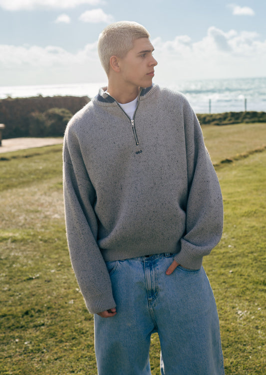 Knitted Simple 1/4 Zip Sweat - Ash