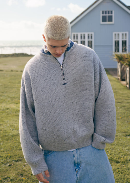 Knitted Simple 1/4 Zip Sweat - Ash