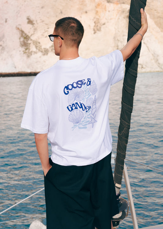 Coastal Print Boxy Tee - White