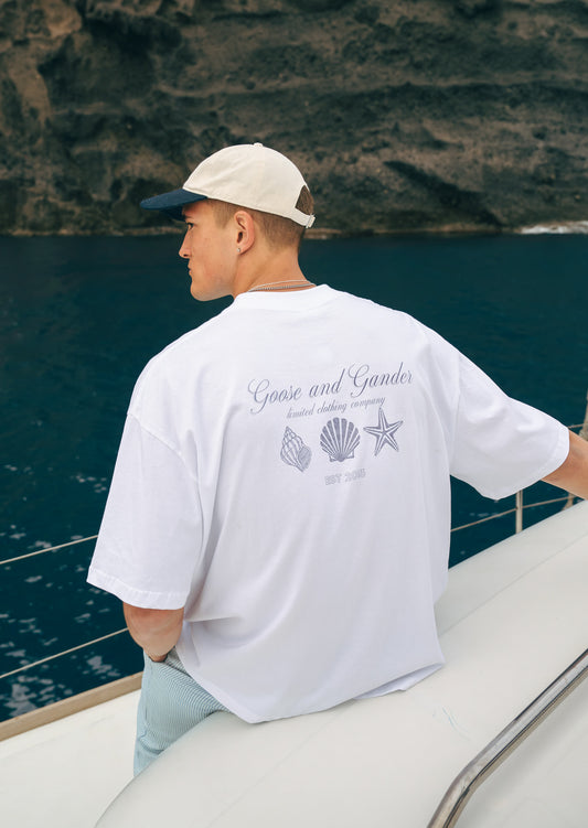 Nautical Print Boxy T-Shirt - White