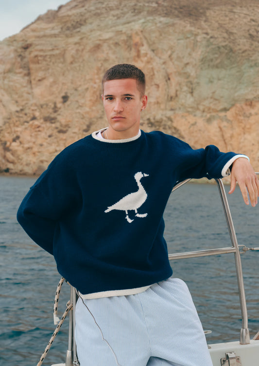 Knitted Goose Jumper - Navy