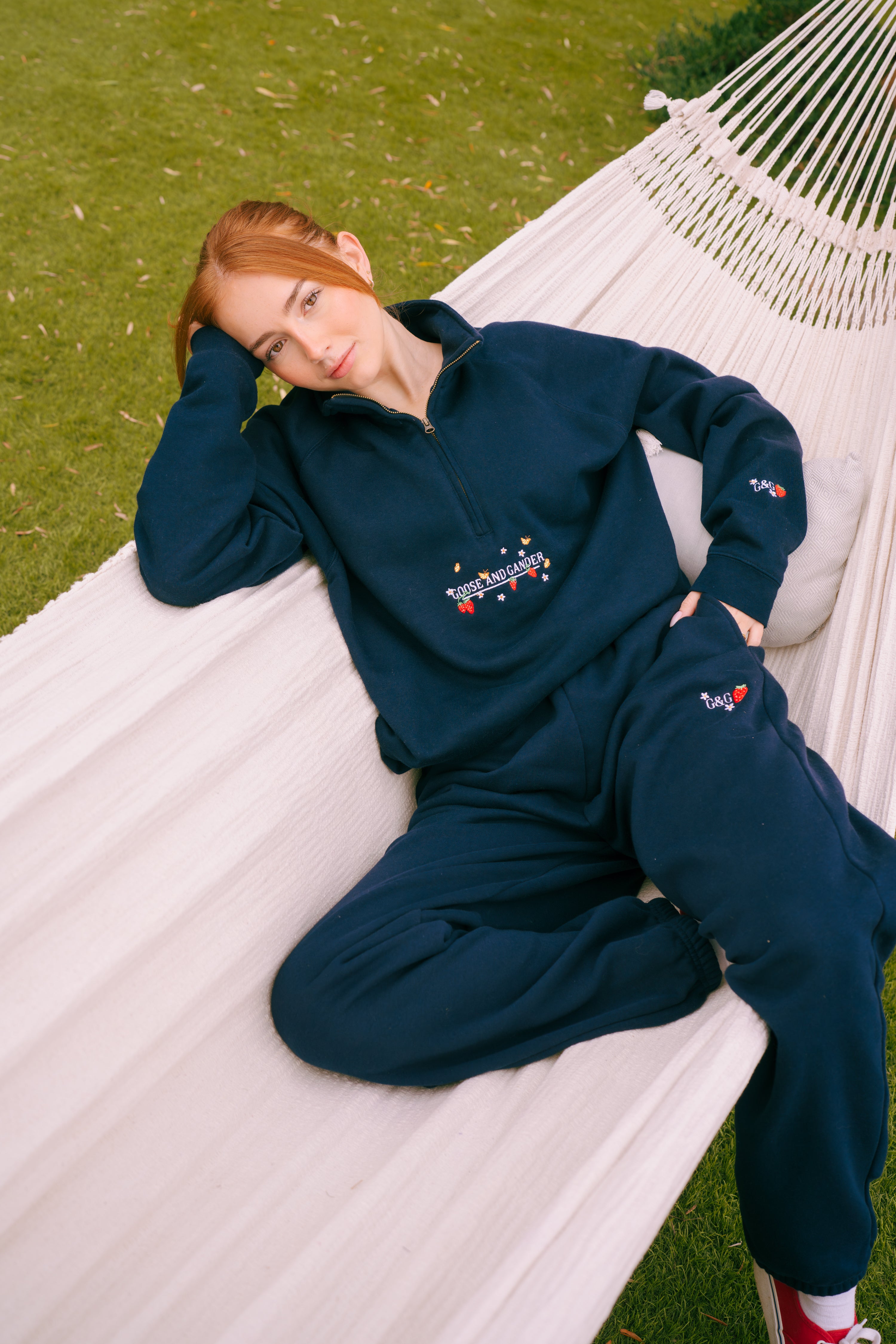 Wild Strawberry Printed Hoodie - Navy – Goose & Gander
