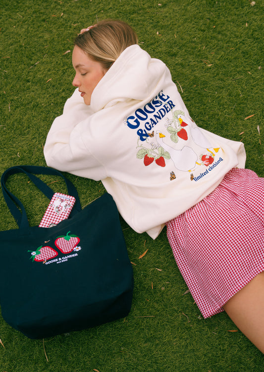 Strawberry Applique Tote Bag - Navy