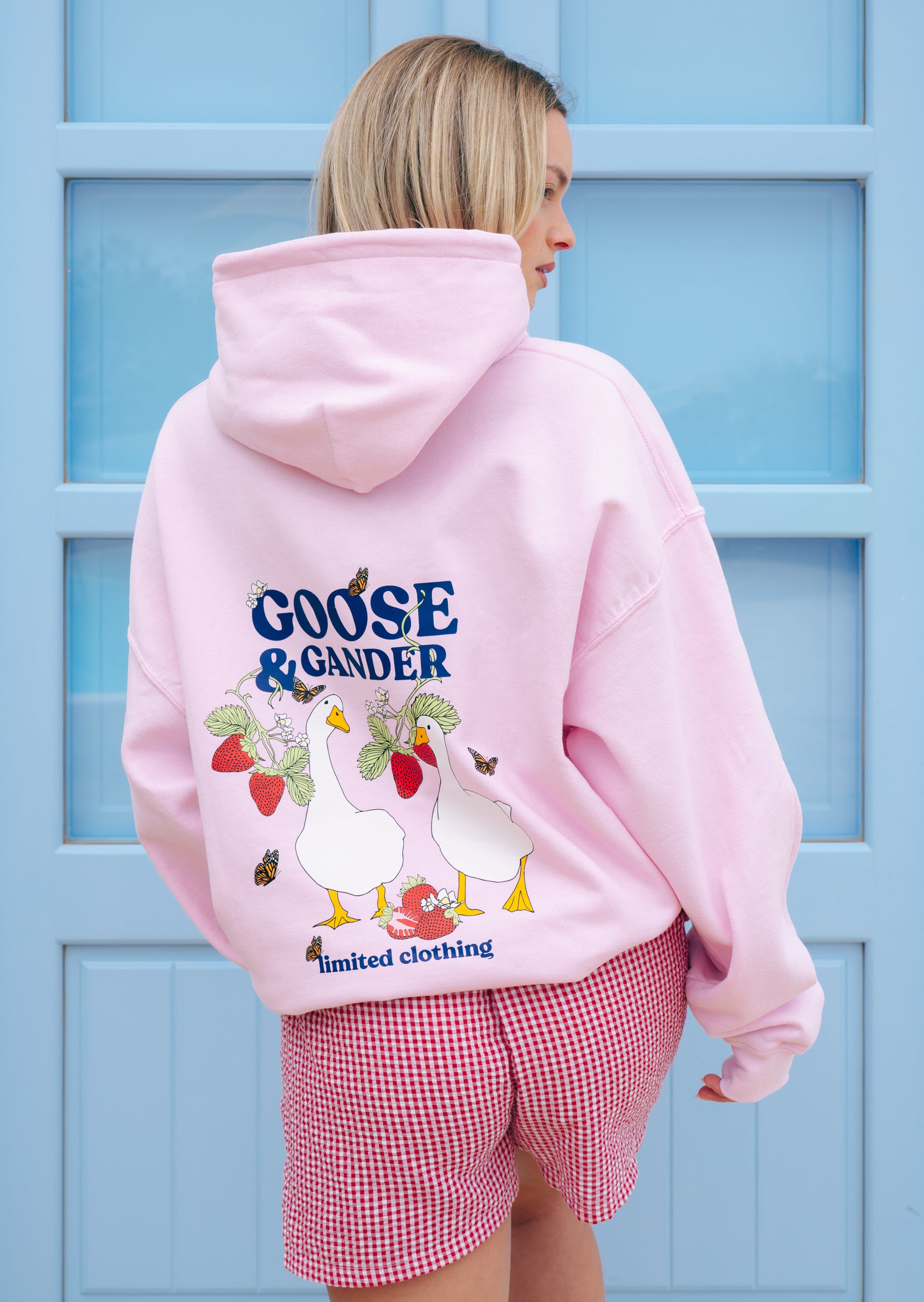 Wild Strawberry Printed Hoodie - Baby Pink – Goose & Gander