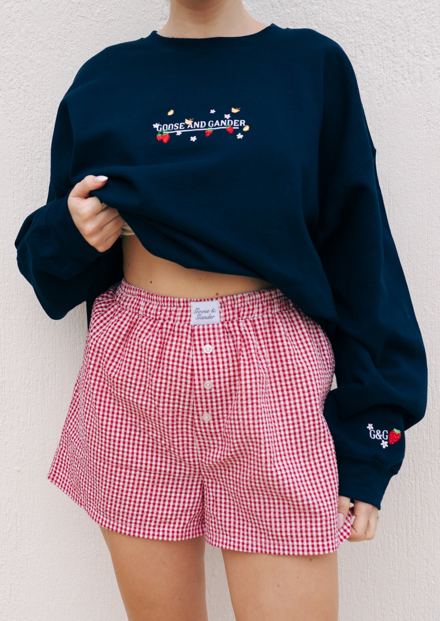 Strawberry Boyfriend Short - Red Gingham