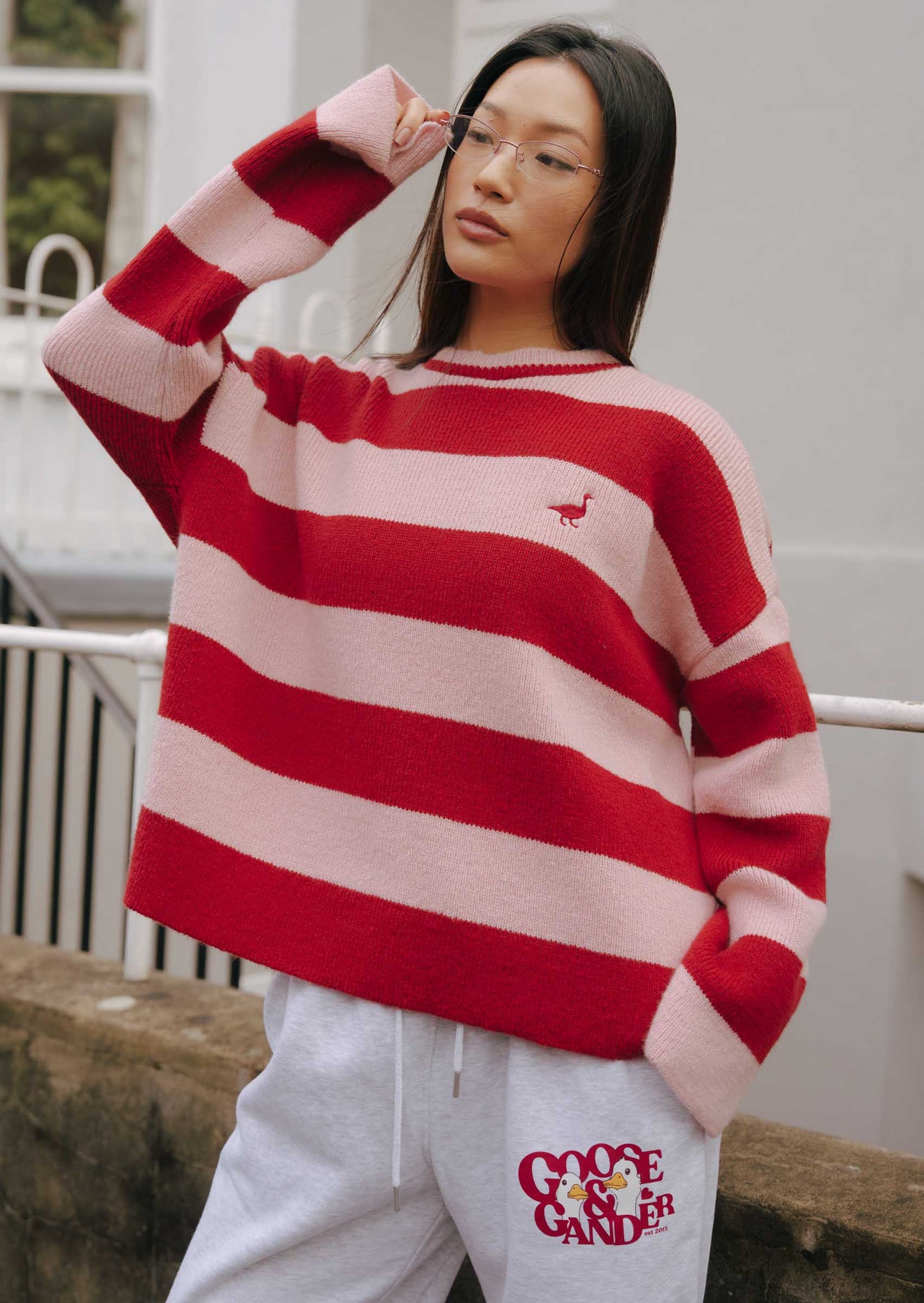 Unisex Knitted Striped Goose Sweatshirt