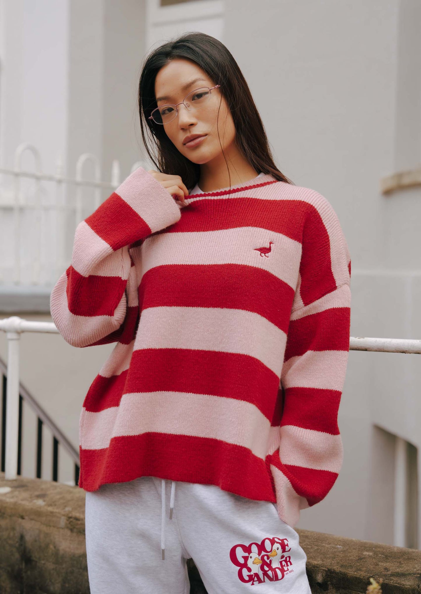 Unisex Knitted Striped Goose Sweatshirt