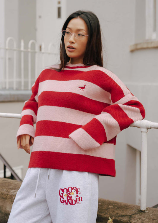 Unisex Knitted Striped Goose Sweatshirt