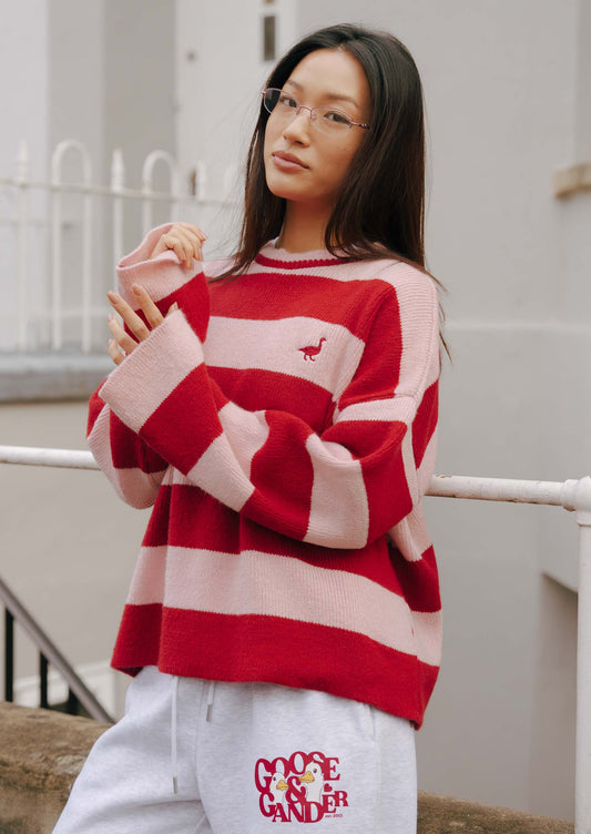 Unisex Knitted Striped Goose Sweatshirt