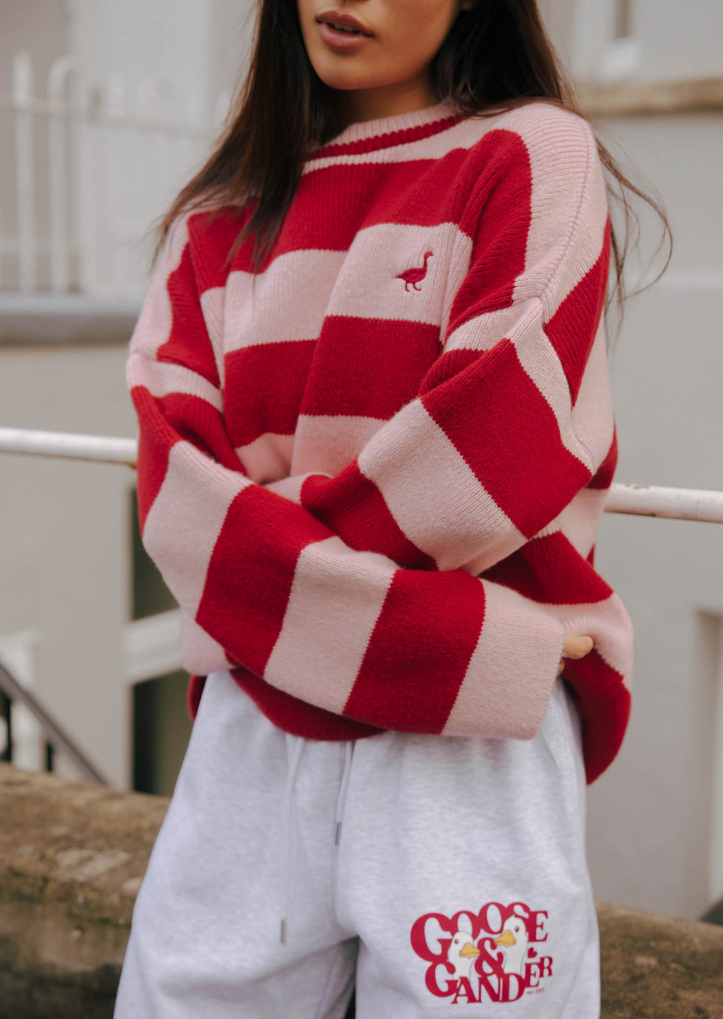 Unisex Knitted Striped Goose Sweatshirt