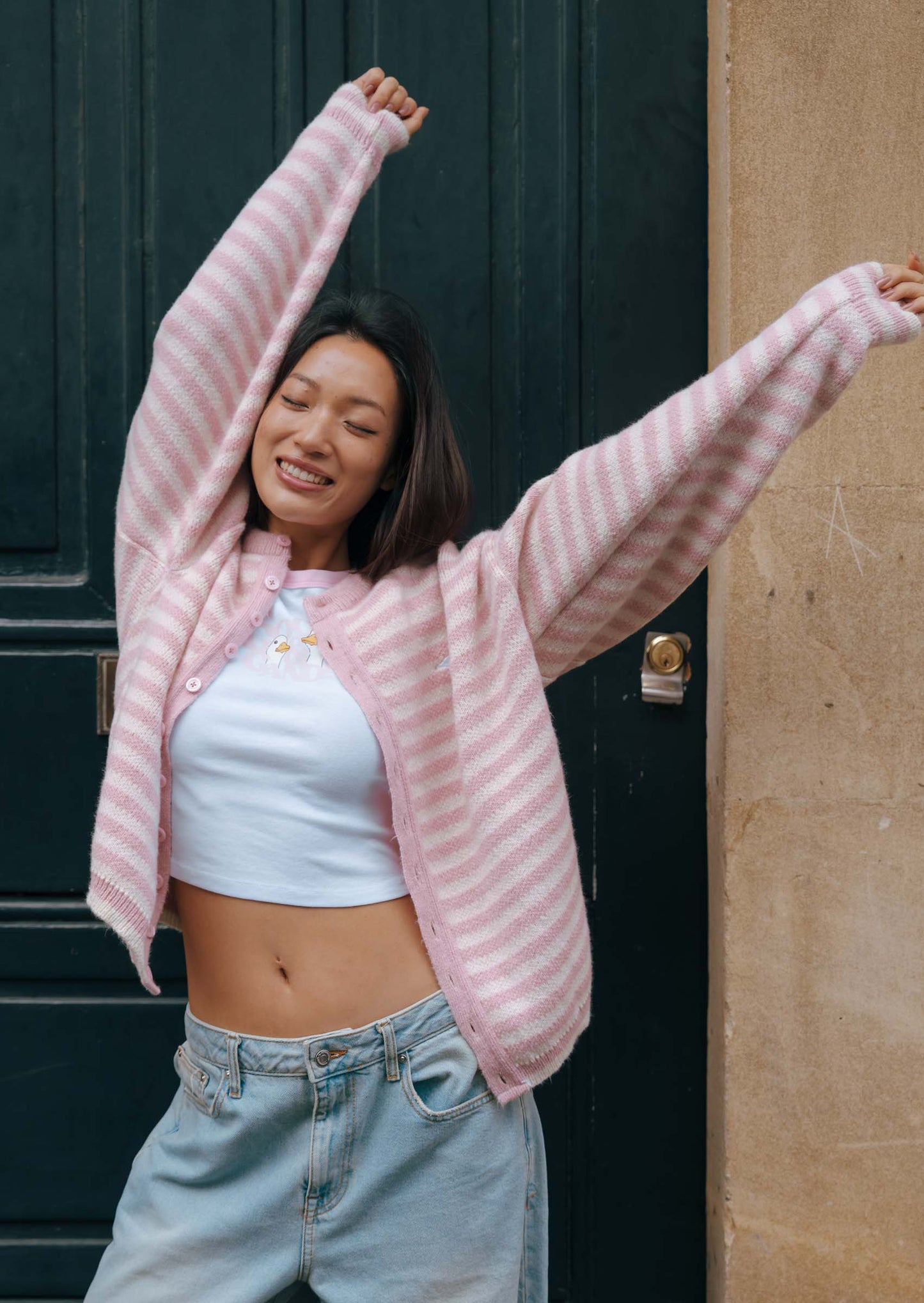 Knitted Goose Cardigan - Baby Pink