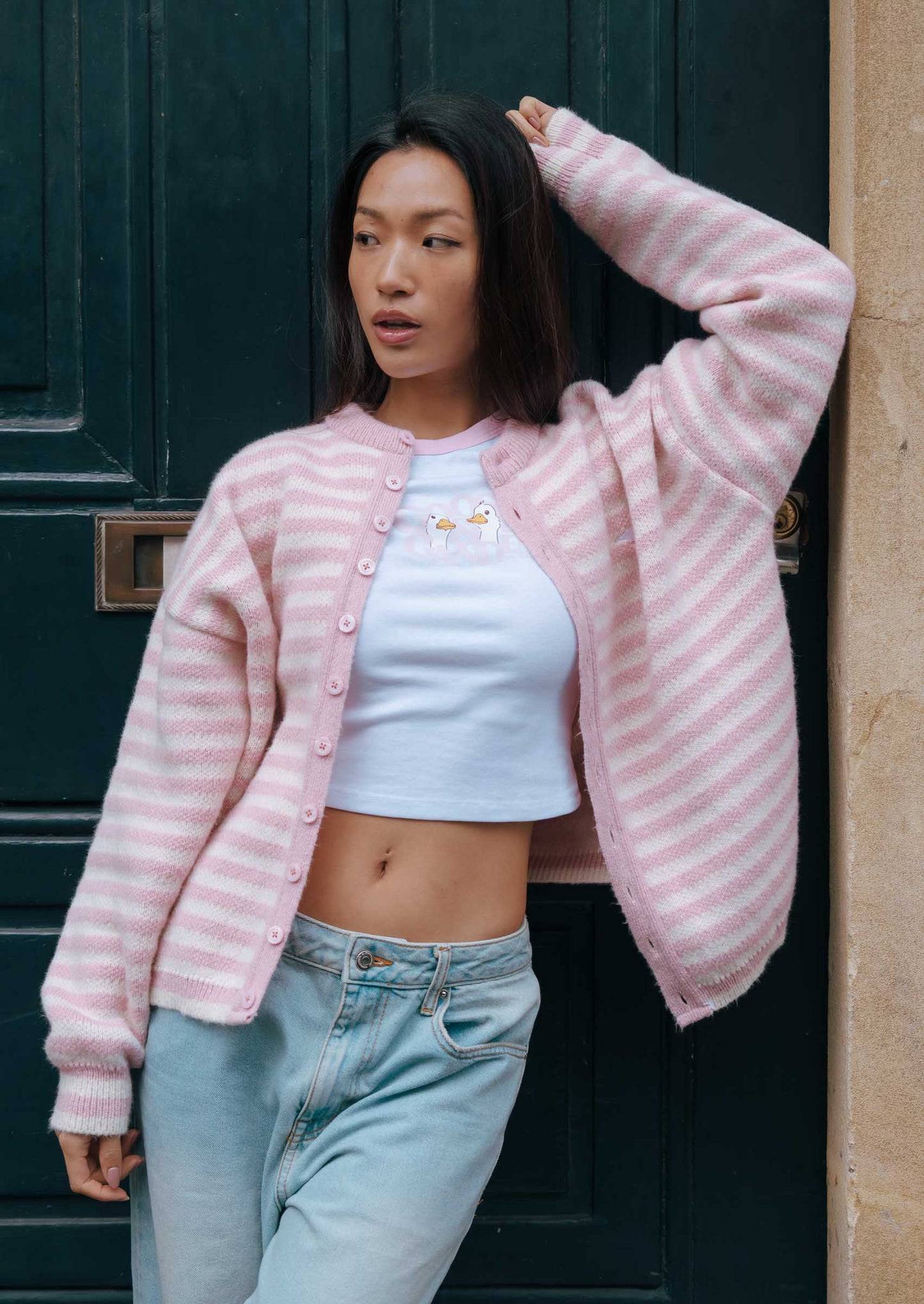 Knitted Goose Cardigan - Baby Pink