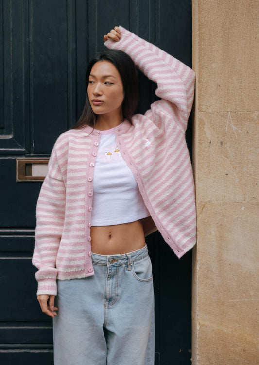 Knitted Goose Cardigan - Baby Pink