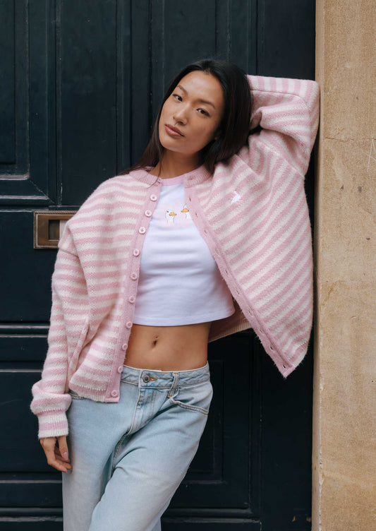 Knitted Goose Cardigan - Baby Pink