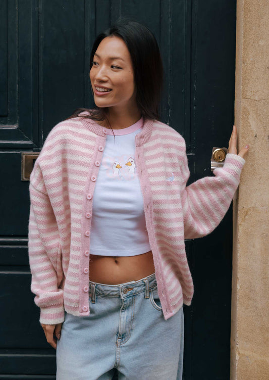 Knitted Goose Cardigan - Baby Pink