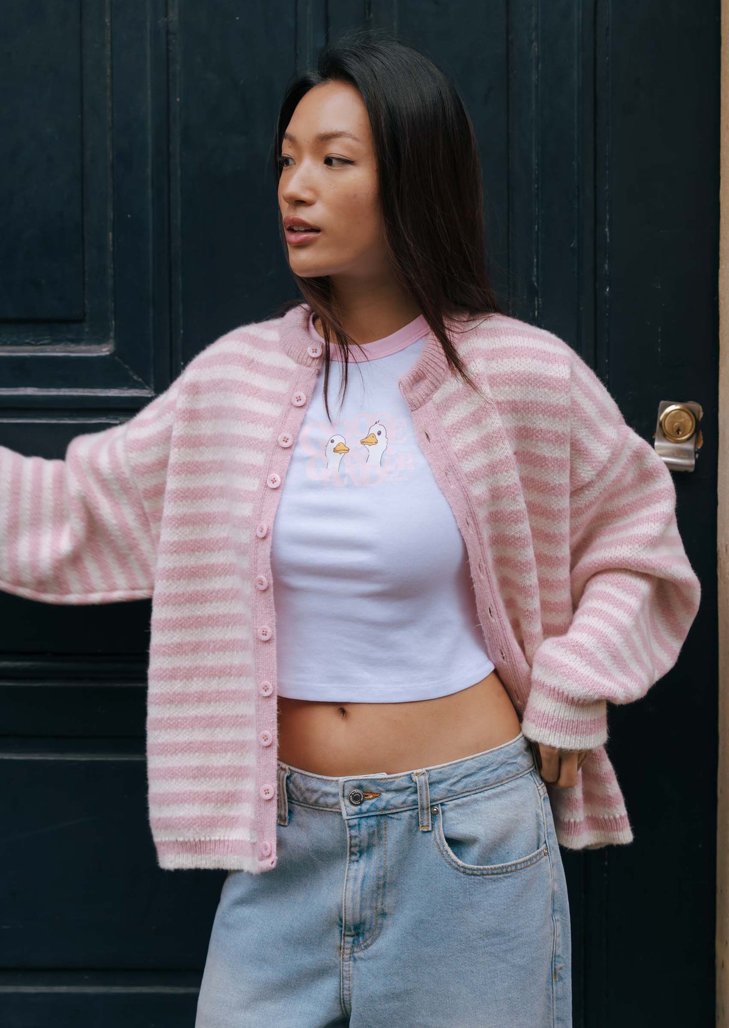 Knitted Goose Cardigan - Baby Pink