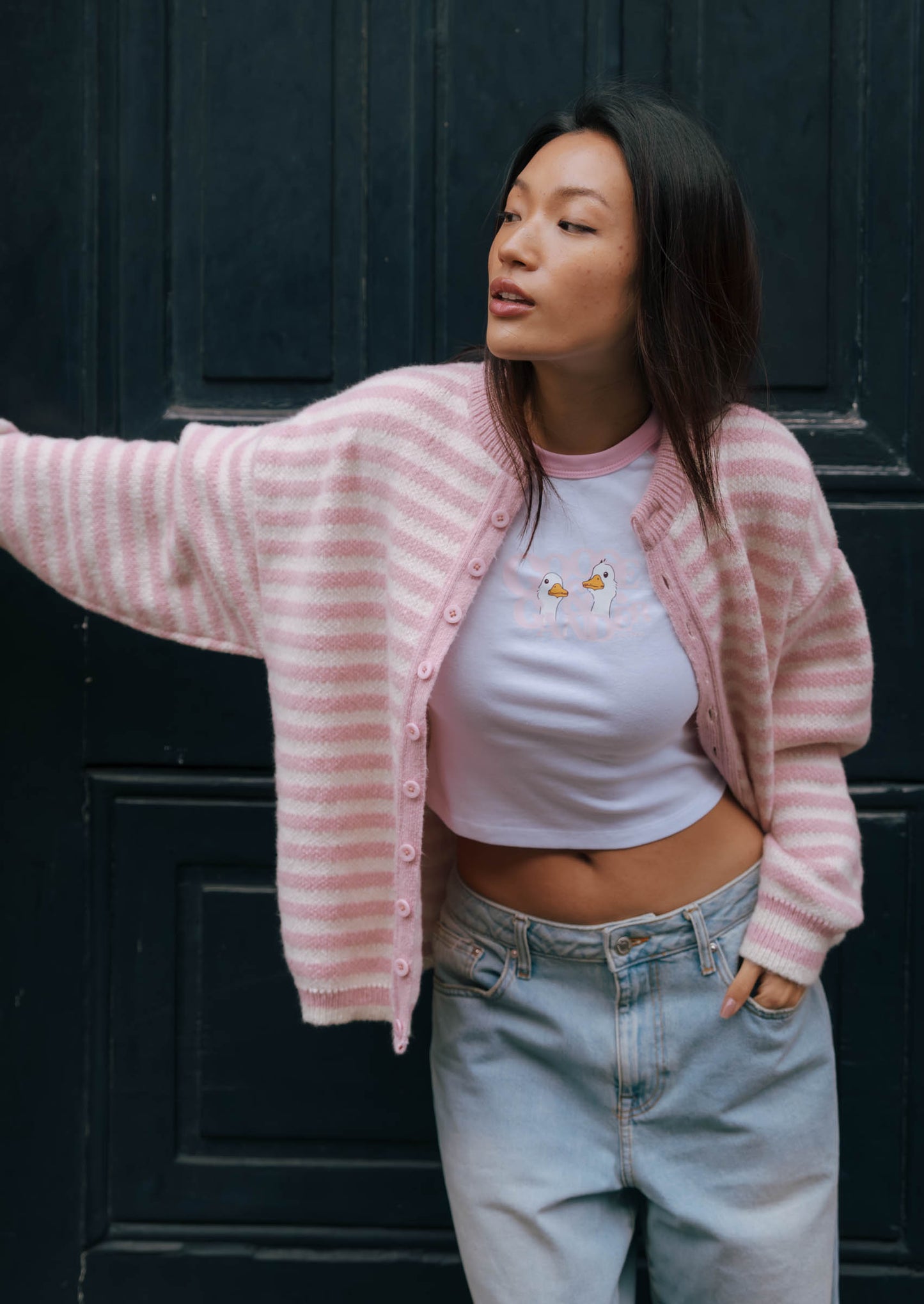 Knitted Goose Cardigan - Baby Pink