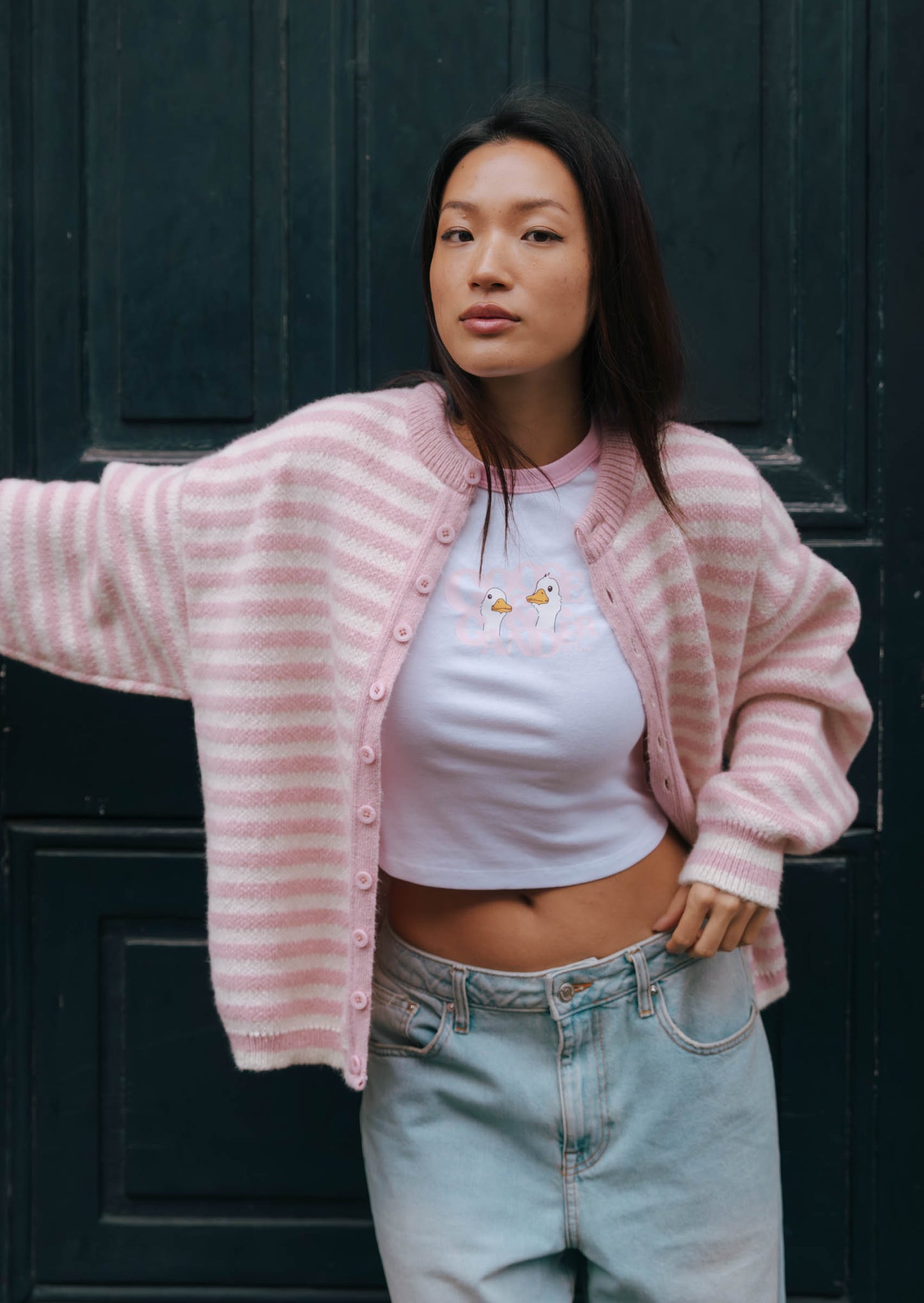 Knitted Goose Cardigan - Baby Pink