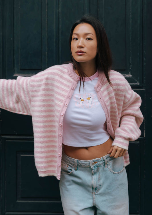 Knitted Goose Cardigan - Baby Pink