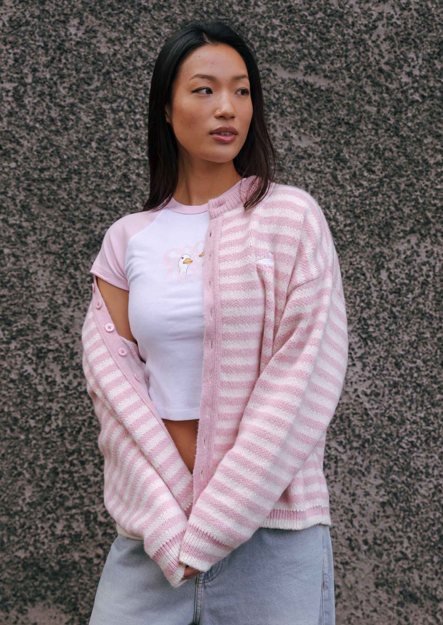 Knitted Goose Cardigan - Baby Pink