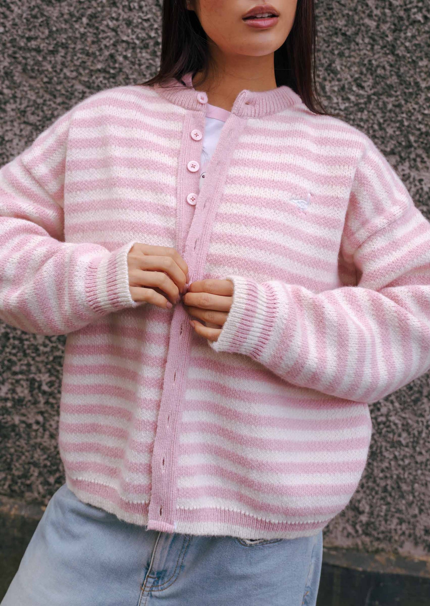 Knitted Goose Cardigan - Baby Pink