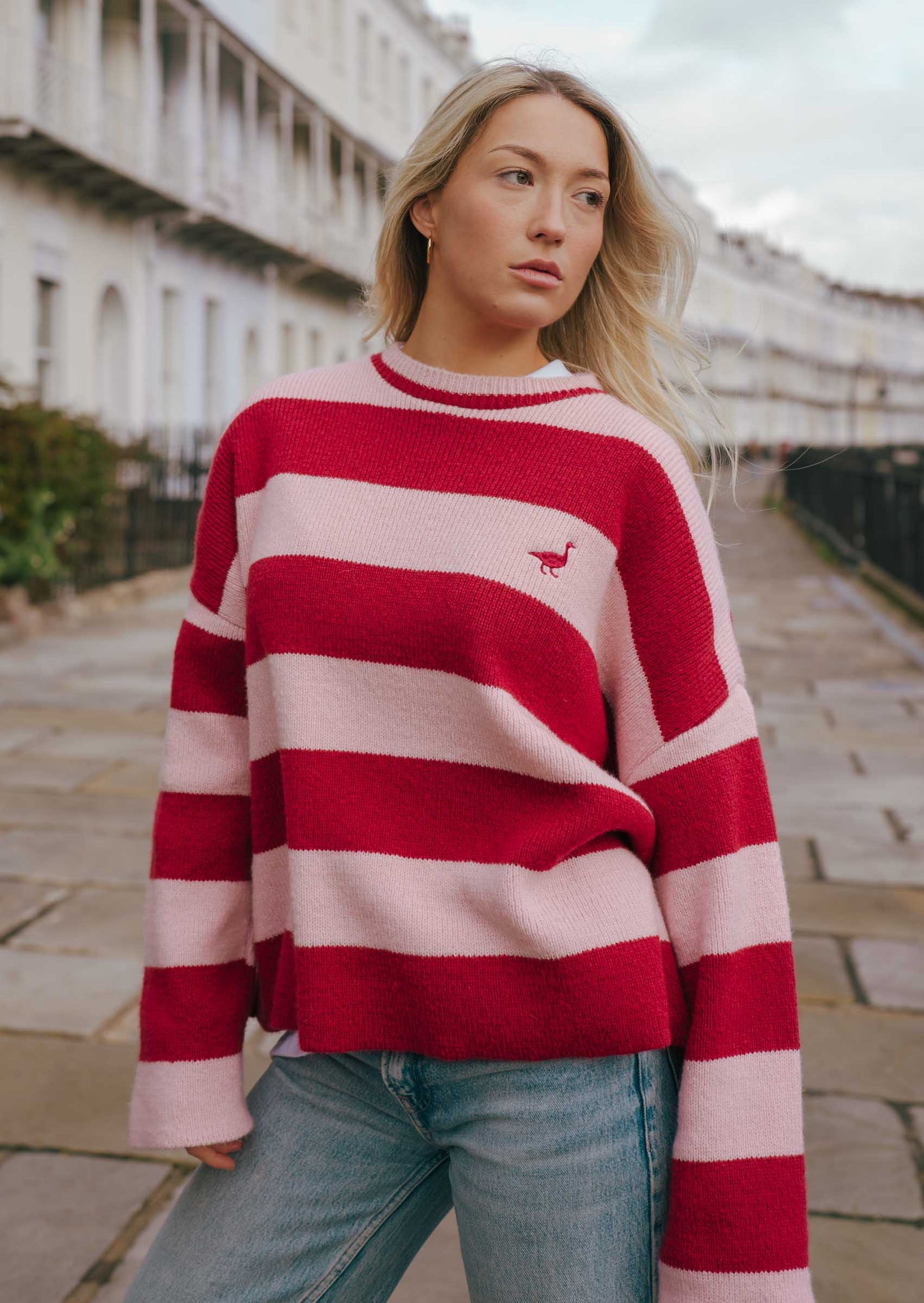 Unisex Knitted Striped Goose Sweatshirt