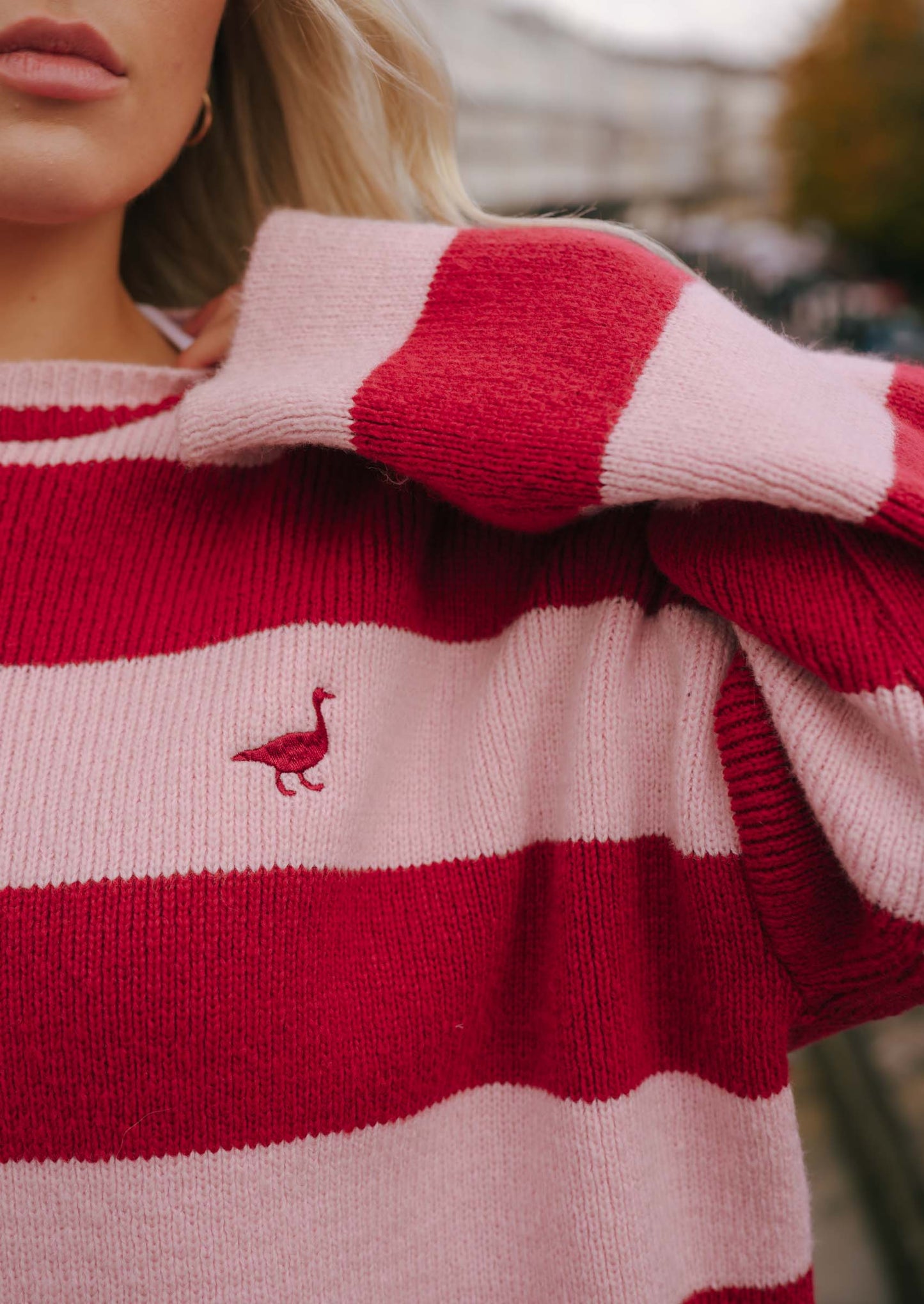 Unisex Knitted Striped Goose Sweatshirt