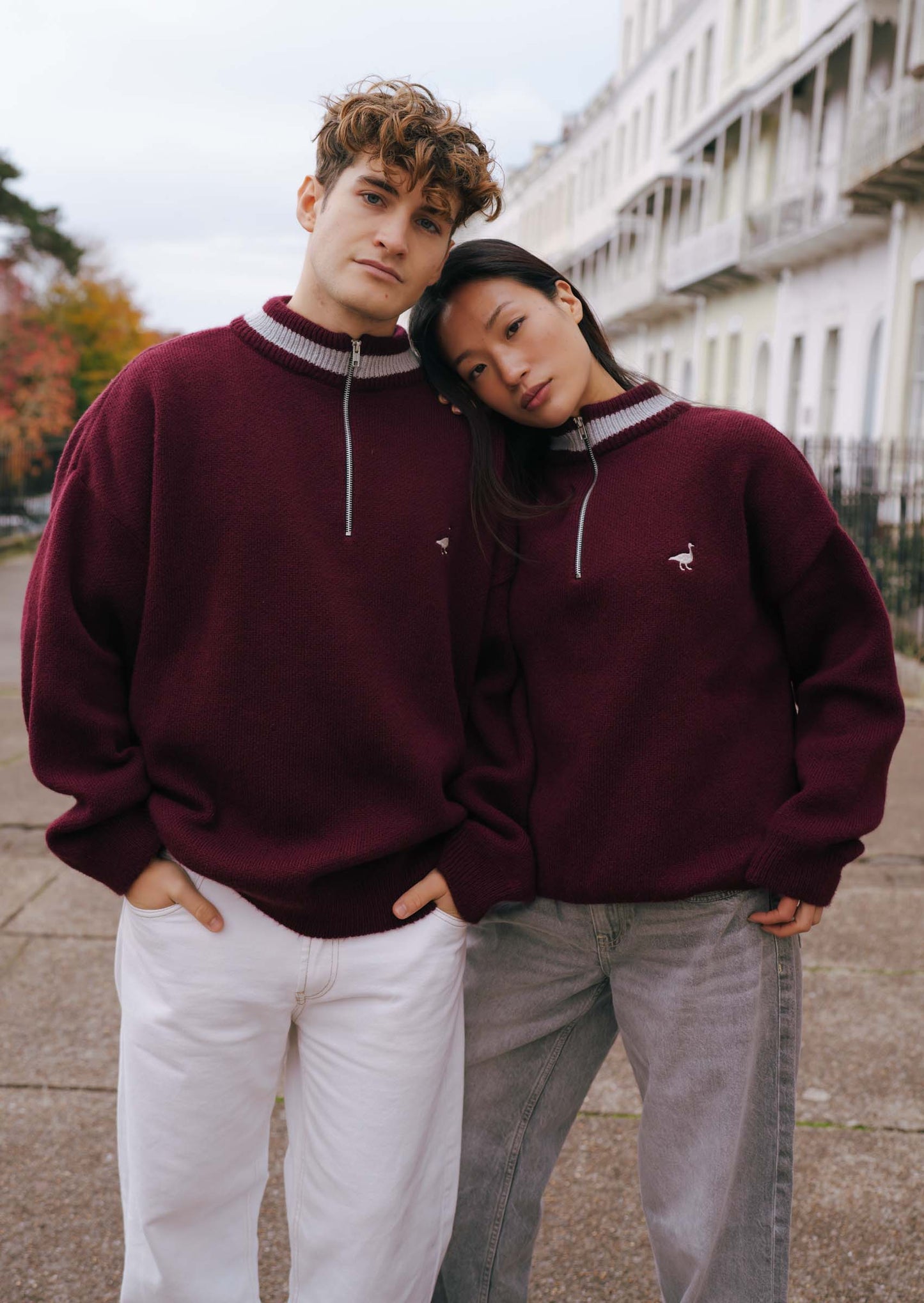 Unisex Knitted Goose 1/4 Zip Sweat - Burgundy