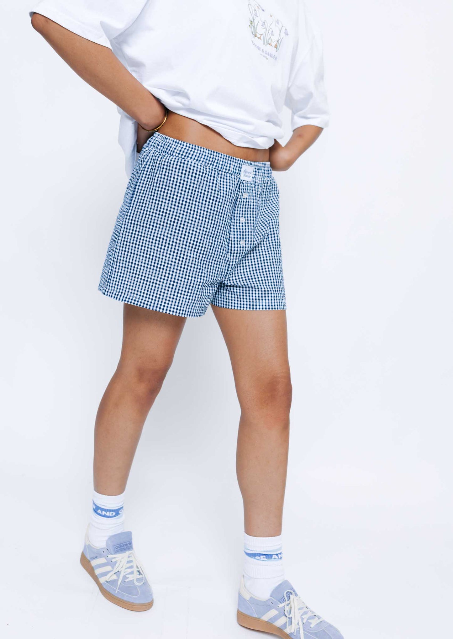 Gingham Boyfriend Shorts - Navy