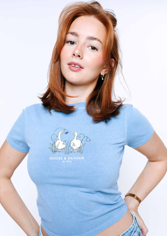 Bluebell Print Baby Tee - Washed Blue