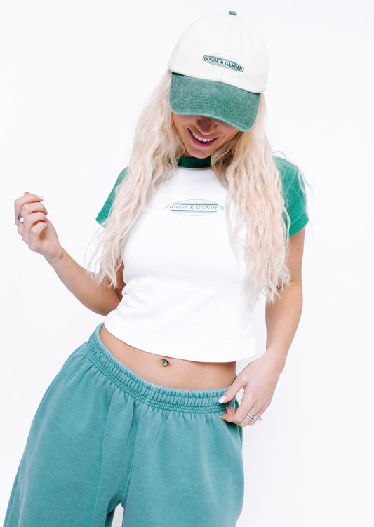 L&L Oval Printed Raglan Tee - Green/White