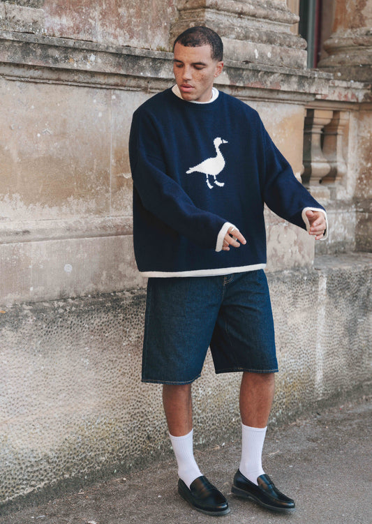 Knitted Goose Jumper - Navy