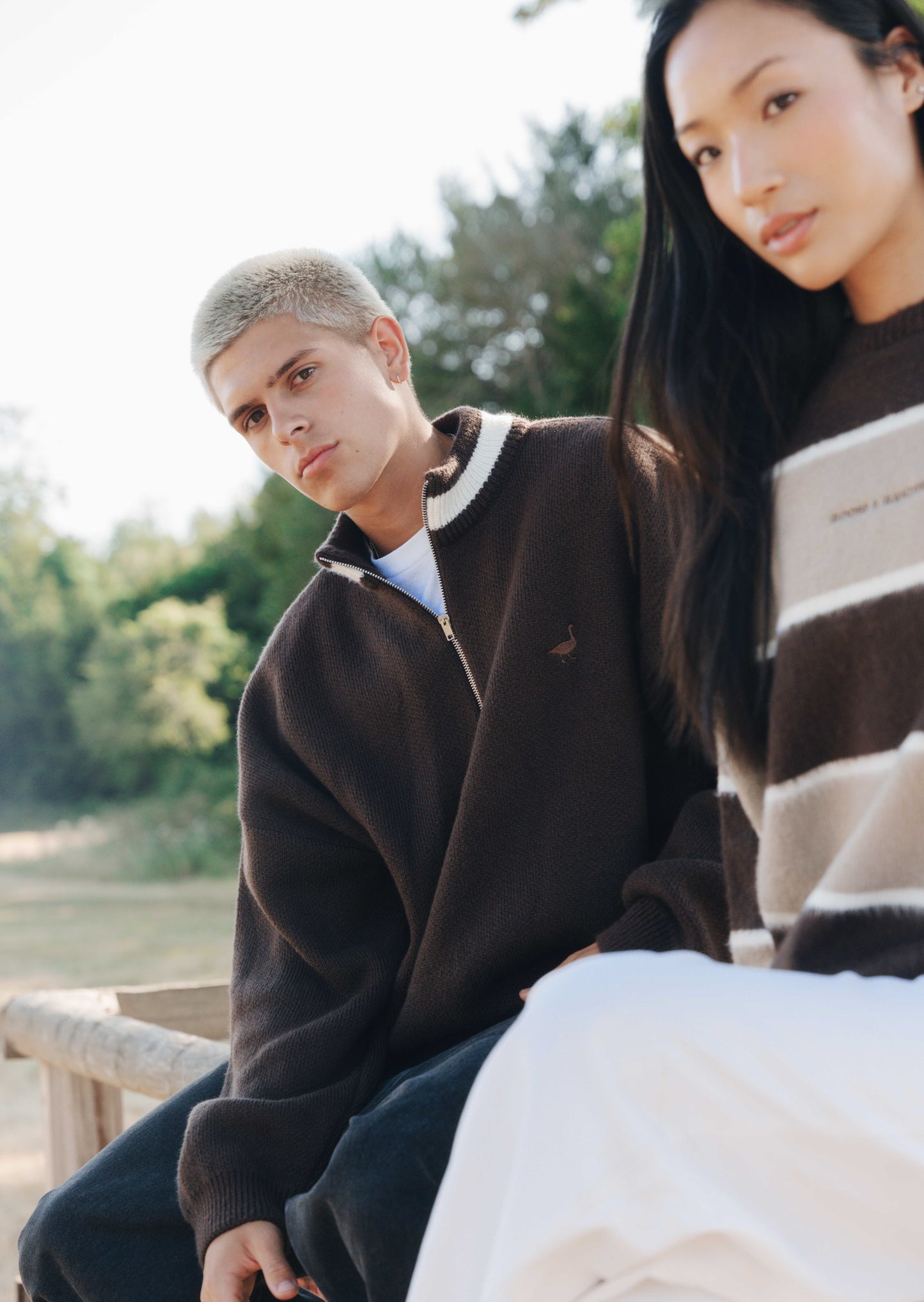 Goose Knitted 1/4 Zip Jumper - Walnut