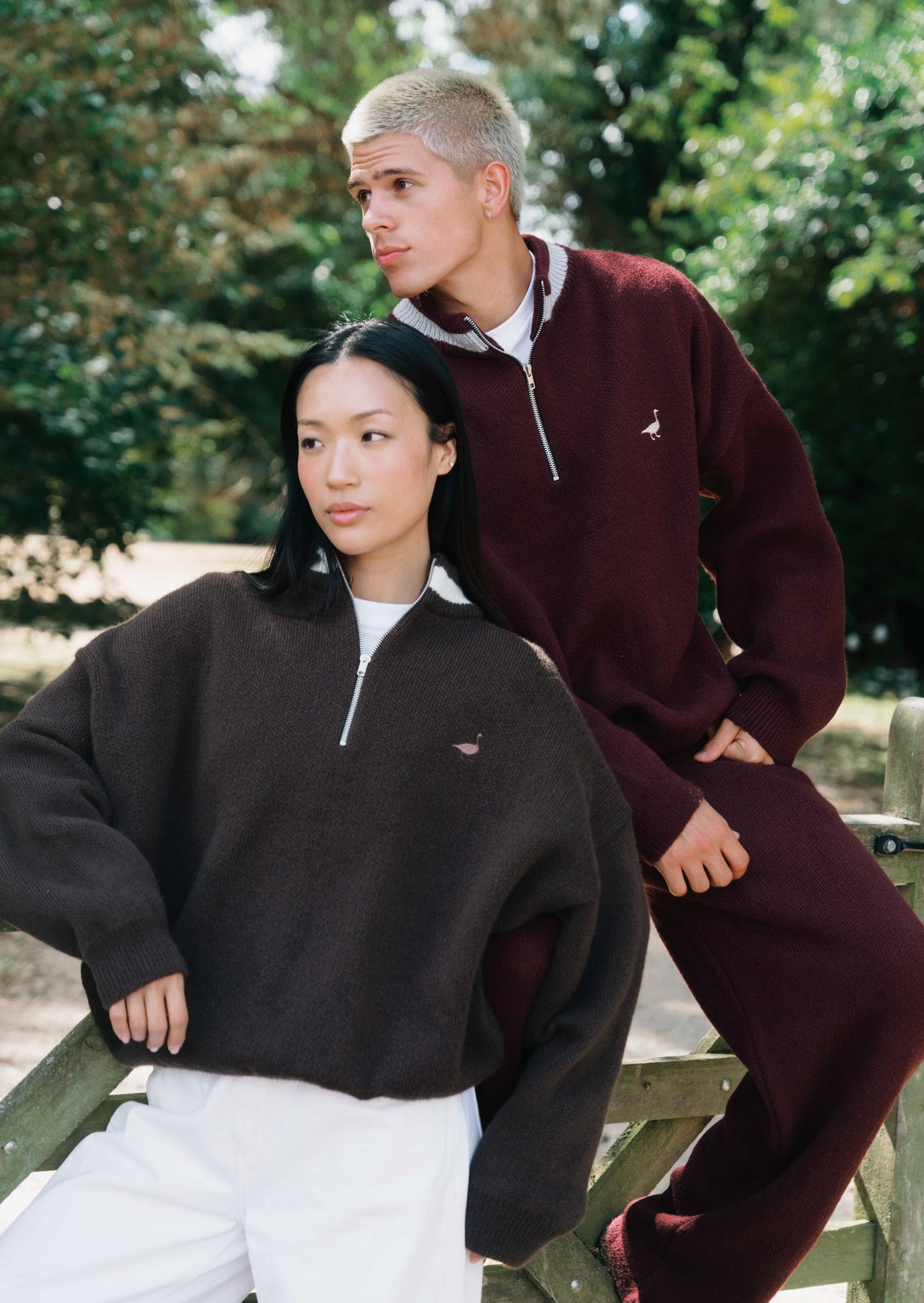 Knitted Goose 1/4 Zip Sweat - Burgundy