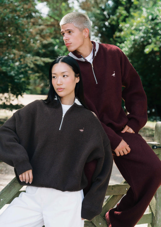 Knitted Goose 1/4 Zip Sweat - Burgundy