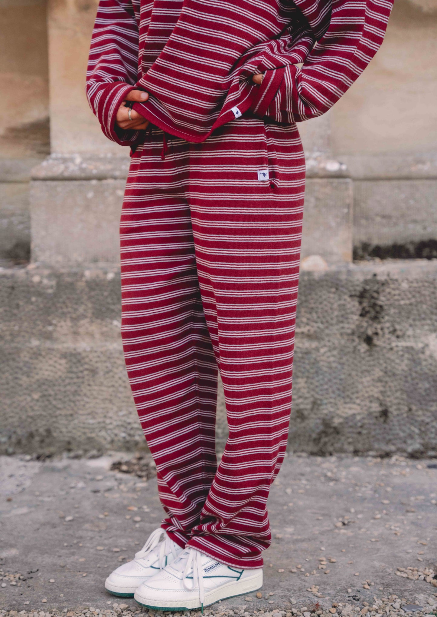 Knitted Striped Viscose Trousers - Burgundy