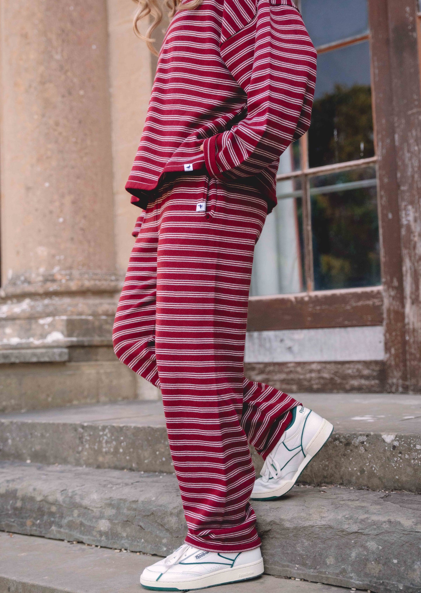 Knitted Striped Viscose Trousers - Burgundy