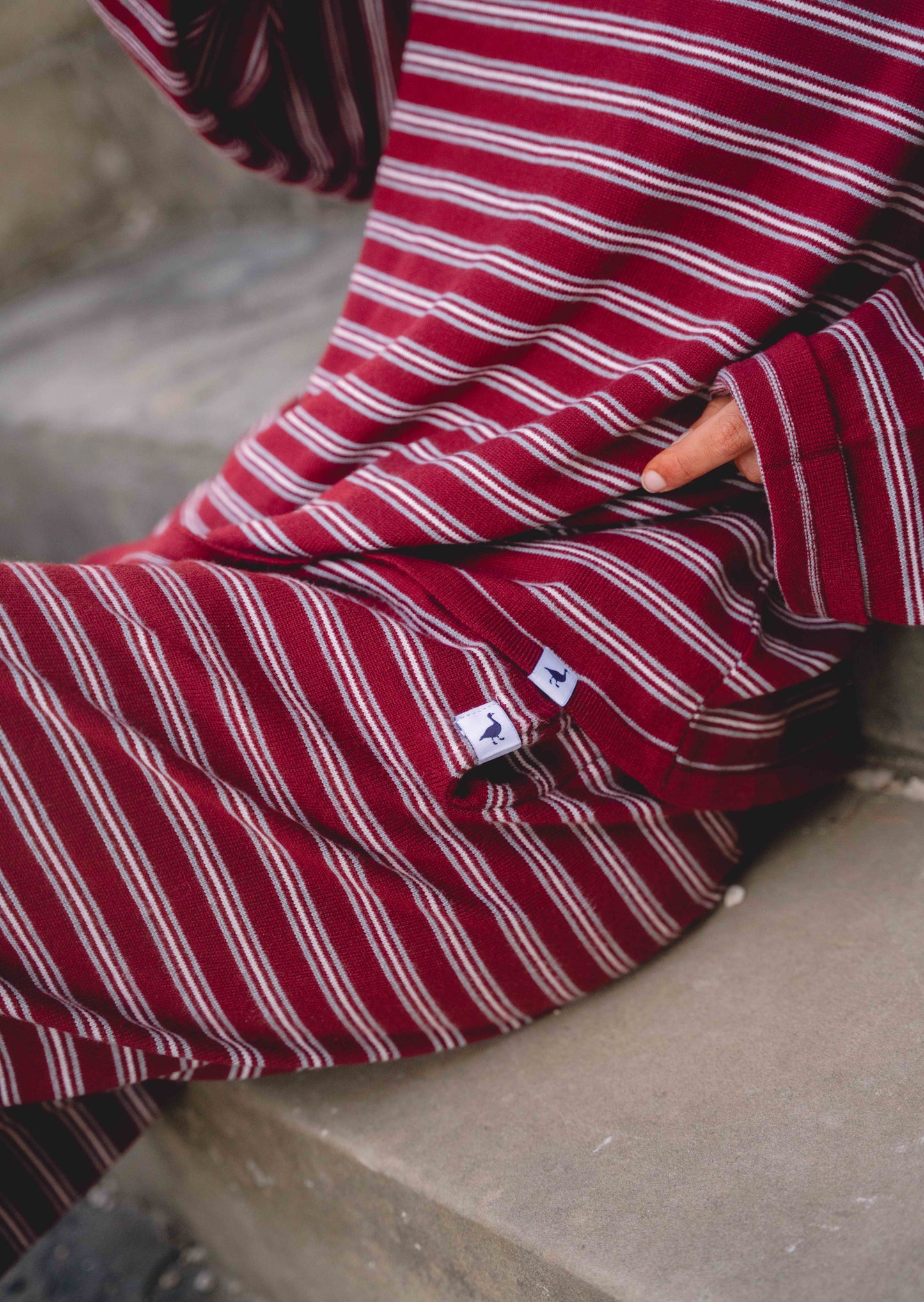 Knitted Striped Viscose Trousers - Burgundy