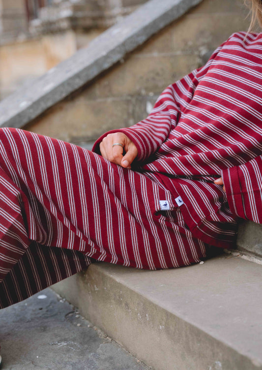 Knitted Striped Viscose Trousers - Burgundy