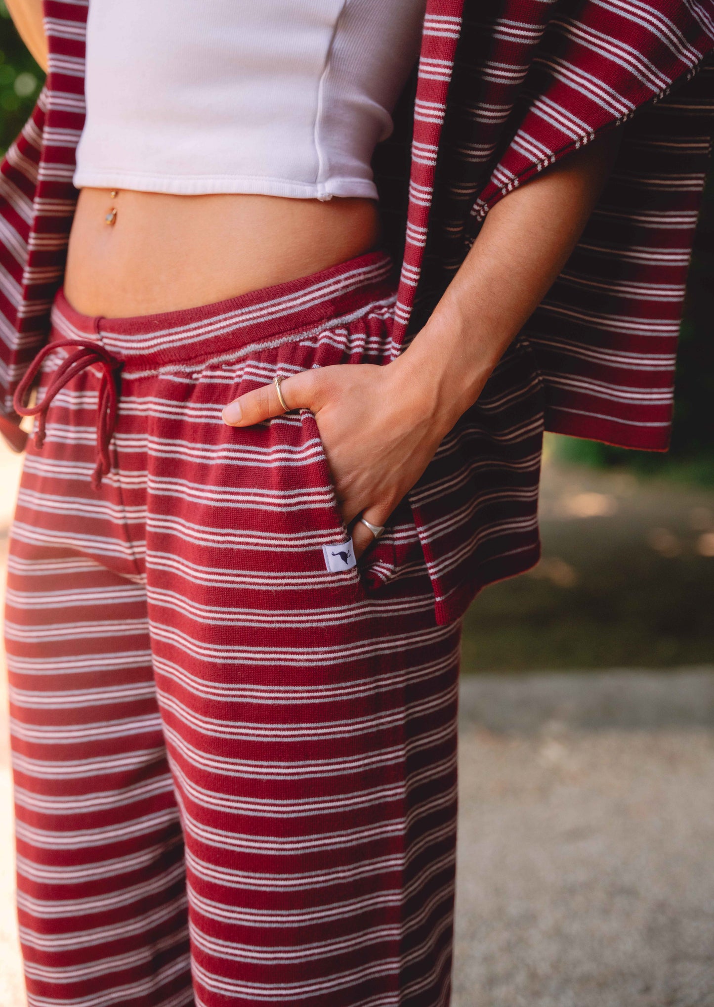 Knitted Striped Viscose Trousers - Burgundy