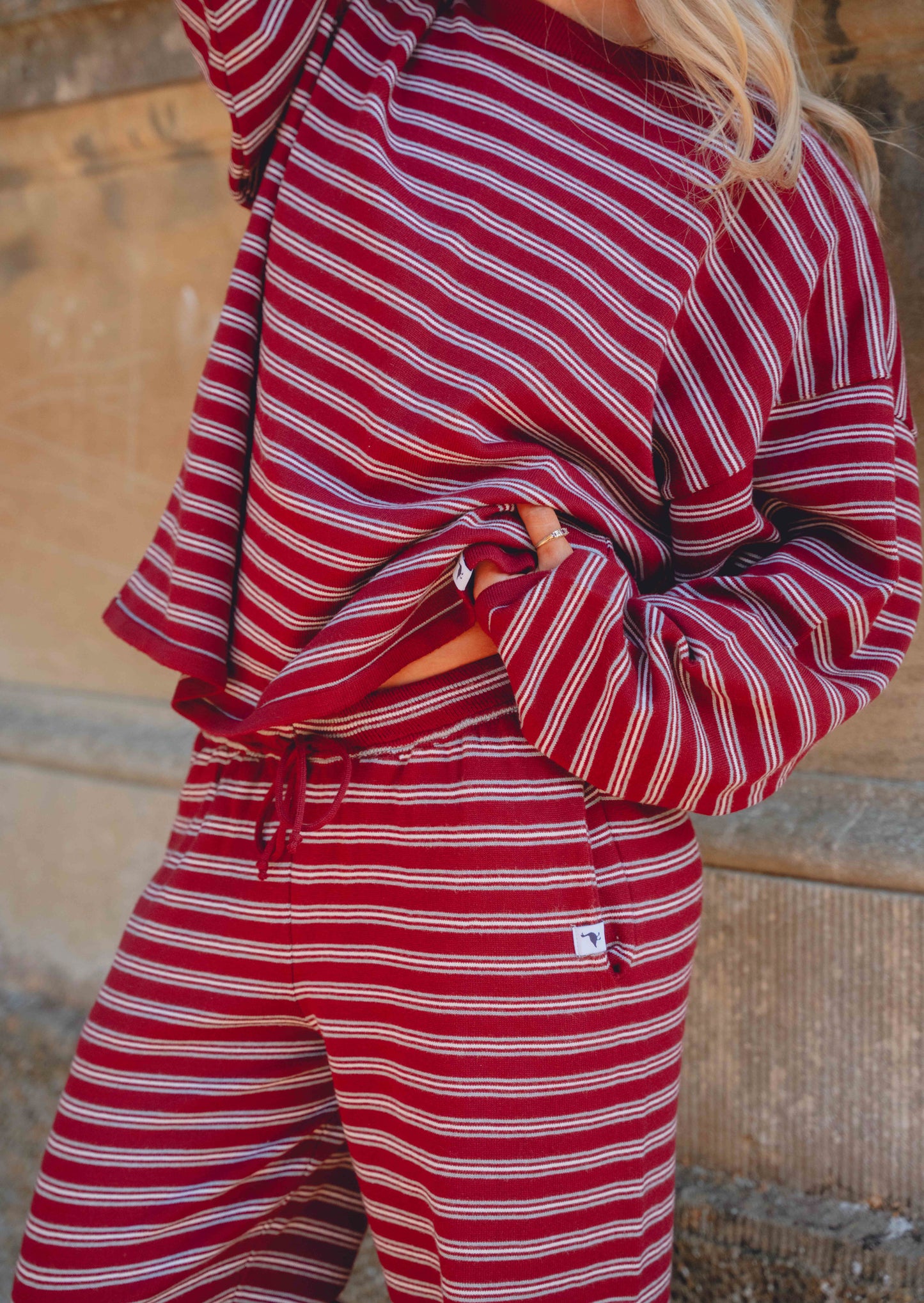 Knitted Striped Viscose Long Sleeve Top - Burgundy