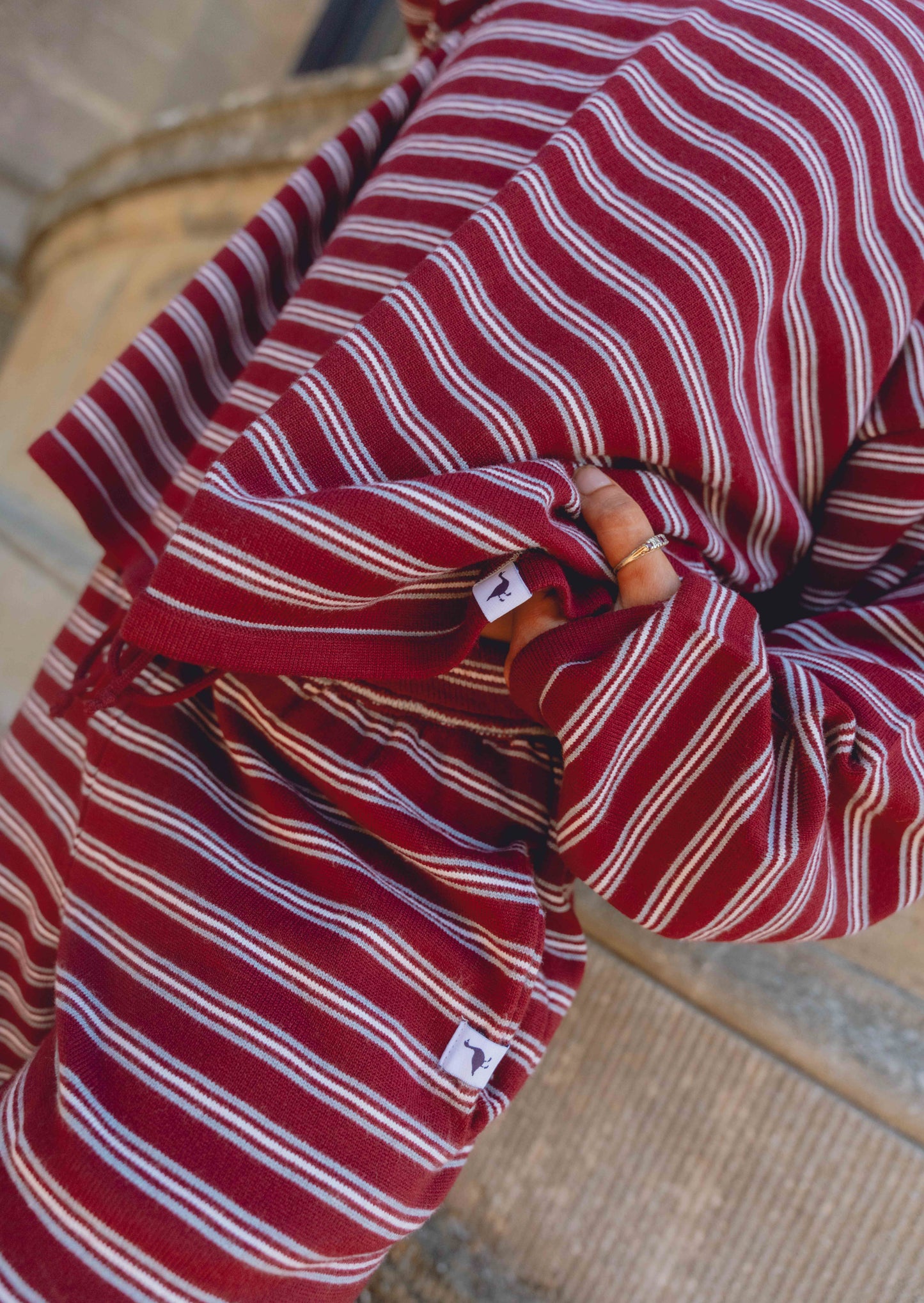 Knitted Striped Viscose Long Sleeve Top - Burgundy