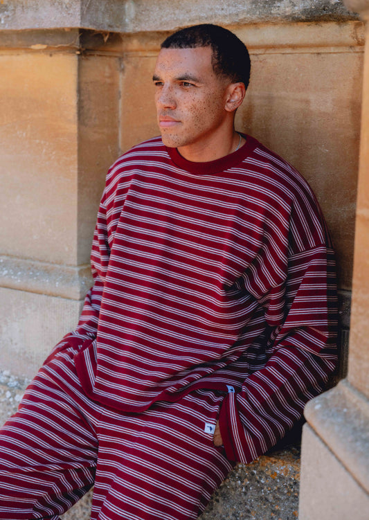Knitted Striped Viscose Trousers - Burgundy