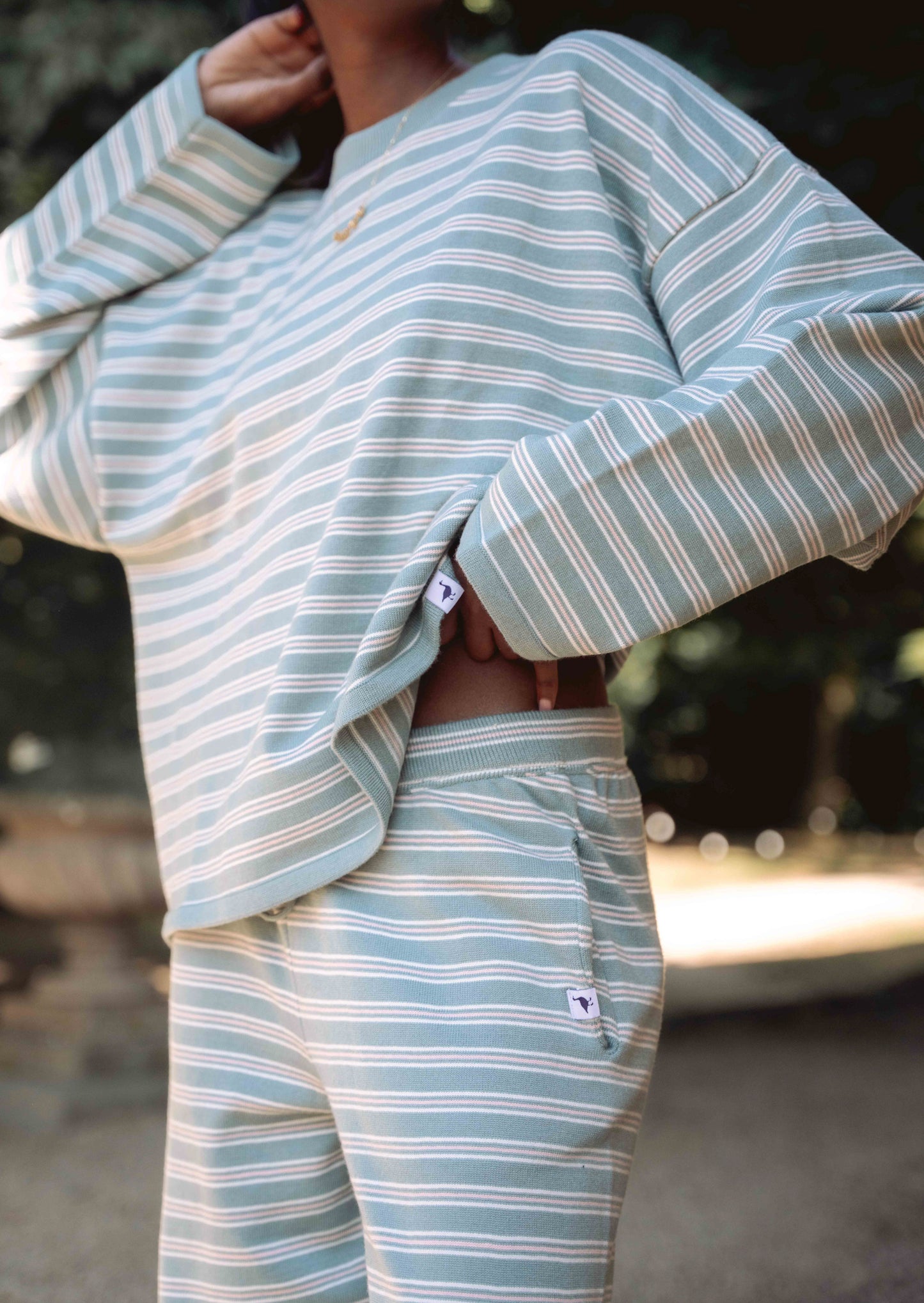 Knitted Striped Viscose Trousers - Sage